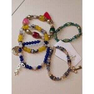 5 Piece Stretch Charm Glass Bead Bracelets Key Lock Heart Love Tassel Colorful